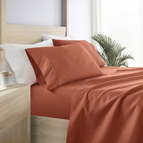 GIGBEI California king size bed sheets, clay color, soft cooling, deep pocket fit, 4 piece set, sleep better, adjustable, lightweight, durable, portable, user-friendly,