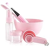 Teenitor Face Mask Mixing Bowl Set with Big Volume 3.94'' Diameter, Lady Facial Care Mask Facemask Mixing Tool Sets Mask Bowl Spatula Brush Spray Bottle Puff Soaking Bottle Gauges Pack of 9 Pink