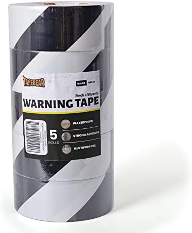 TAPEBEAR Caution Tape, Hazard Tape, Self Adhesive Warning Tape For Steps, Red/White High Visibility Tape For Outdoor, Crime Scene Barrier, 2inch X 50yard (50mm x 45m),5ROLLS