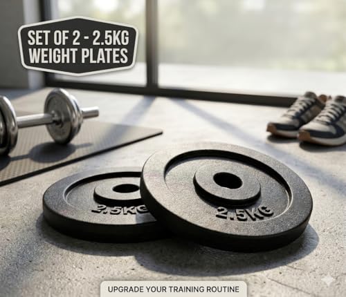 Image of Cast Iron Weight Plates for Home Gym (Centre Hole 30mm)- Standard Gym Plates for Strength Training, Durable & Rust-Resistant, Multiple Weight Options | From the House of Healthycliq | Sedex Certified | Bodybuilding Fitness And Core Fitness (5KG (2.5KG X 2), Cast Iron)