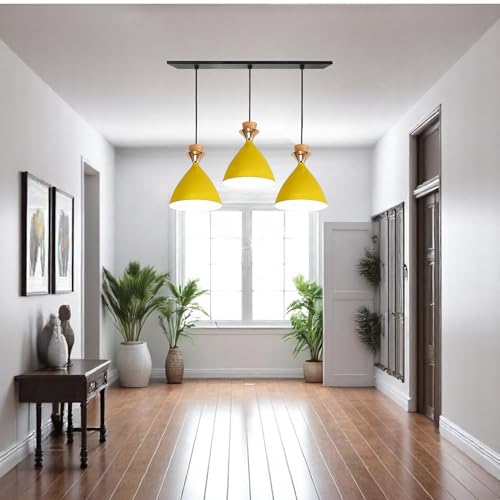 Image of Modern Yellow Dome Hanging Pendant Light for Ceiling, Aluminium, Antique Decor, E-27 Holder, (Bulb is not Included) 3 Light Linear Set