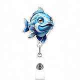 Funny Cartoon Fish Badge Reel Retractable Blue Badge Holder Cute Acrylic Name Tag Alligator Clip for Nursing Student Medical Worker Teacher Nurse Gifts Work Accessories