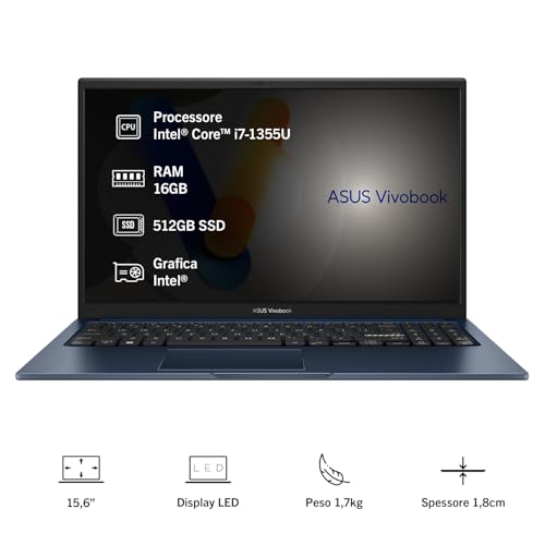 Vivobook 15 F1504VA#B0F2HZJVTH, Notebook con Monitor da 15.6" Anti-glare, 60Hz, Intel® Core™ i7-1355U, RAM 16GB, 512GB SSD, Windows 11 Home, Blu - Notebook - Immagine 7