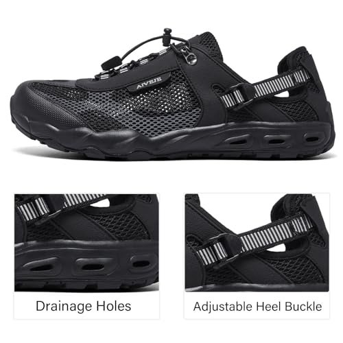 Men’s Amphibious Water Shoes - Summer Hiking Athletic Water Sandals Closed Toe Aqua Sneakers 9.5 Black4