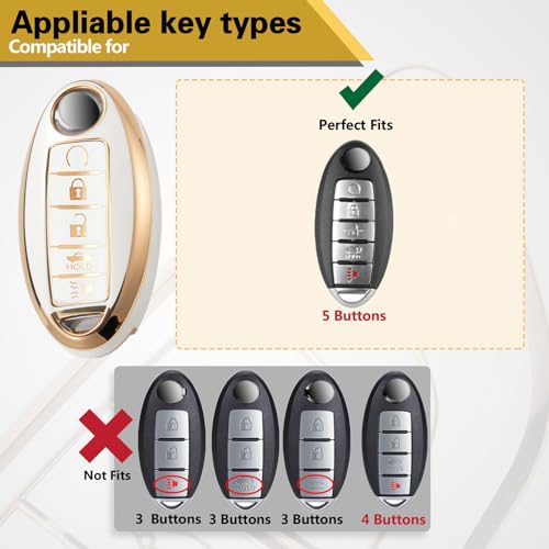 Image of for Nissan Key Fob Cover with Luxury Metal Braided Rope Keychain,Upgraded Soft Key Case for Nissan Key Shell (5 Button only) (Gold, Braided Rope)