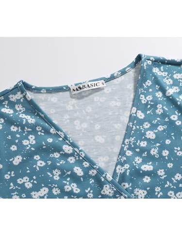 Image of MSBASIC Womens Summer Wrap V Neck Casual Dresses Floral Short Sleeve A-Line Midi Sundress