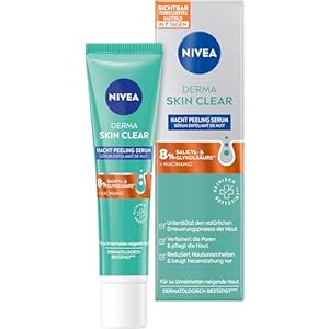 NIVEA Derma Skin Clear Nacht Peeling Serum, Gesichtspflege für ein sichtbar verbessertes Hautbild, porenverfeinerndes Niacinamide Serum Peeling mit AHA & BHA (40 ml)