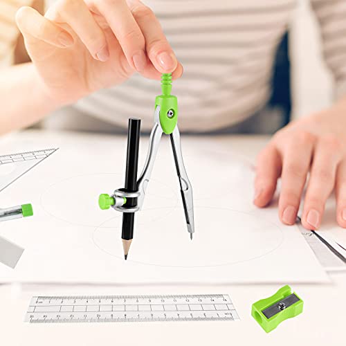 Zooze Geometry Set,10-In-1 Math Kit Drafting Tools Include Study Compass, Graphic Compass, Protractor, Pencil, Eraser, Sharpener, Triangle, Set Square, 15Cm/6” Ruler, Lead Refills, Storage Box - Green #TOP1