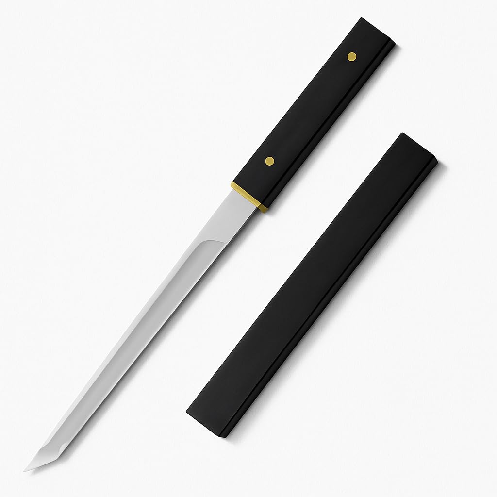 Machado Japanese Style Mini Pocket Katana Kitchen Knife with Sheath - Ebony Handle - Perfect for Fruit, Vegetable Slicing, Chopping, Gifting for Outdoor Camping & Restaurant,Stainless Steel