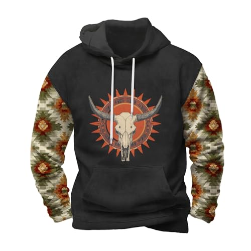 Mens Aztec Hoodies Western Cowboy Hooded Sweatshirt Vintage Graphic Print Fashion Pullover Tops with Pocket