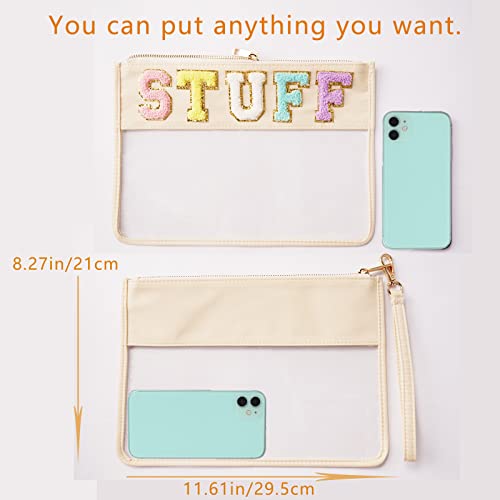 Abandship Chenille Letter Clear Bag, Stuff Pouch Varsity Bag Nylon Cosmetic Zipper Pouches Makeup Bags Travel Tote For Women Girls (Off White) #TOP1