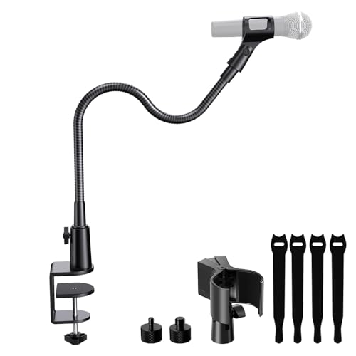 Image of 19 inch Flexible Gooseneck Mic Stand with Desk Clamp【Heavy Duty】 & with 2 Mic Holders, 1 /4 inch & 3 /8 inch Adapters,for Gaming, Live Streaming, Podcast, Conference, and Podium