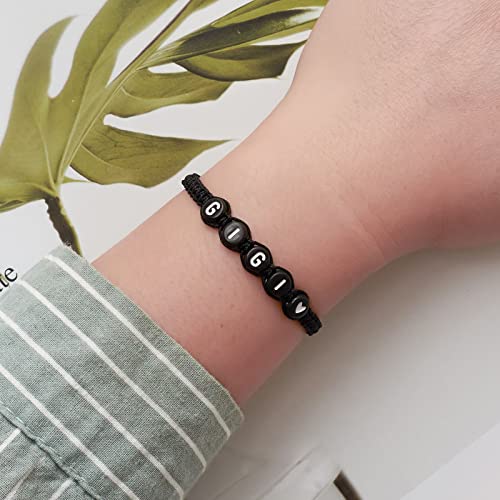 Image of Braided Rope Bracelet Adjustable Jewelry for Family Sisters Mom Grandma BFF | Adjustable black woven rope bracelets with personalized letter engraving.gifts for family, sisters, grandma & best friends