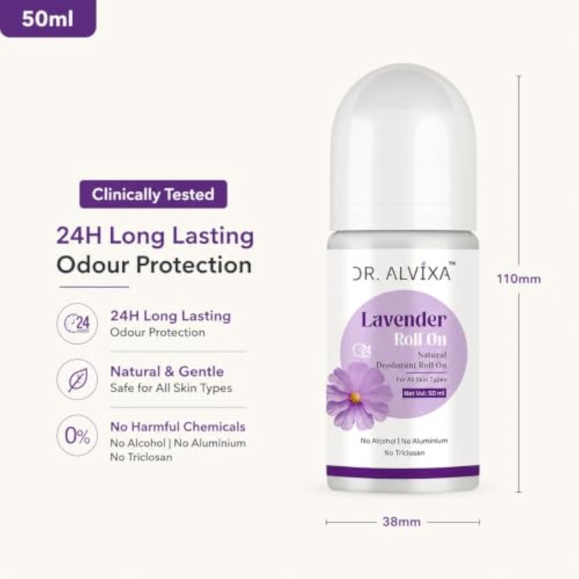 Lavender Natural Freshness Underarm Roll On Deodorant for Men & Women