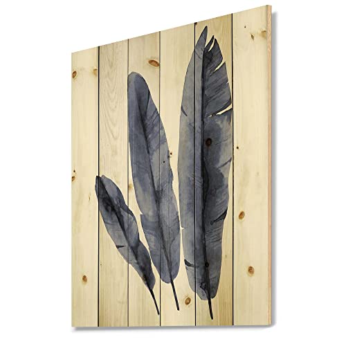 Imprimé tropical sur bois de pin avec feuilles de bananier bleu marine