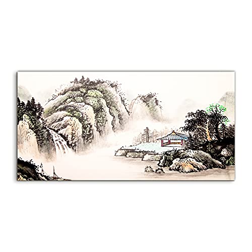 Decoration murale salon image sur verre 100x50cm paysage chinois aquarelle chambre