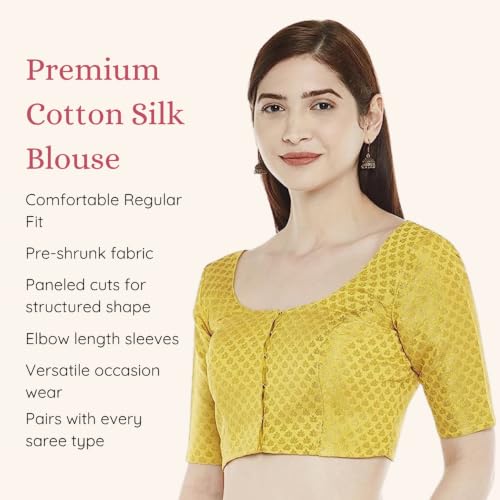 Image of Studio Shringaar Women's Zari Brocade Stitched Elbow Length Sleeves Saree Blouse