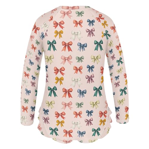 Colorful Bows Girls Long Sleeve Rashguard Swimsuit UV Protection One-Piece Swimwear Bathing Suit B04049003