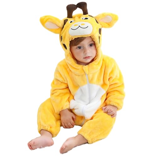 HAHASHOW Disfraz De Animal Lindo para Niños Bebé Halloween Mono De Franela Peludo Cálido Otoño Invierno Ropa De Una Pieza Regalos 2-6 Meses Jirafa Amarillo 70