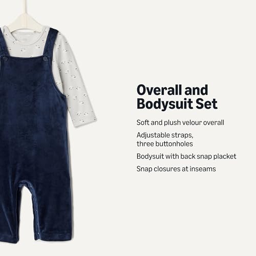 Image of Amazon Essentials x Sofia Grainge Unisex Babies' Velour Overall and Long Sleeve Bodysuit Set