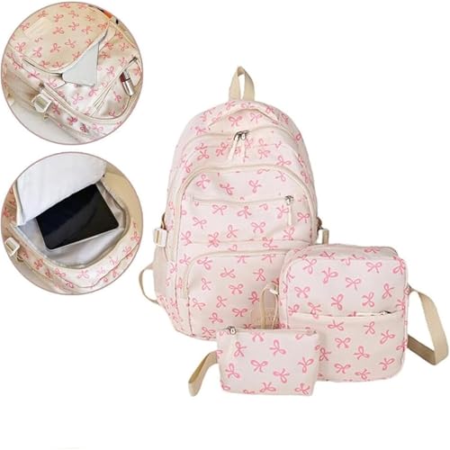 3pcs Set Bow Backpack for Girls, Backpack with Bows, Cute Backpack Set Large Capacity (Pink Red)2