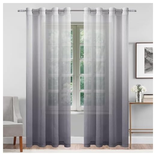 DWCN Faux Linen Grey Ombre Sheer Curtains