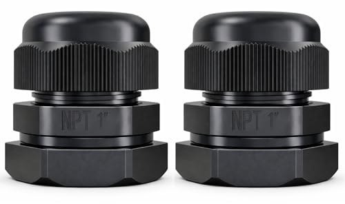 MGI SpeedWare 1" NPT Strain Relief Nylon Cord Grip Cable Glands, Black Plastic Grommet 2-Pack