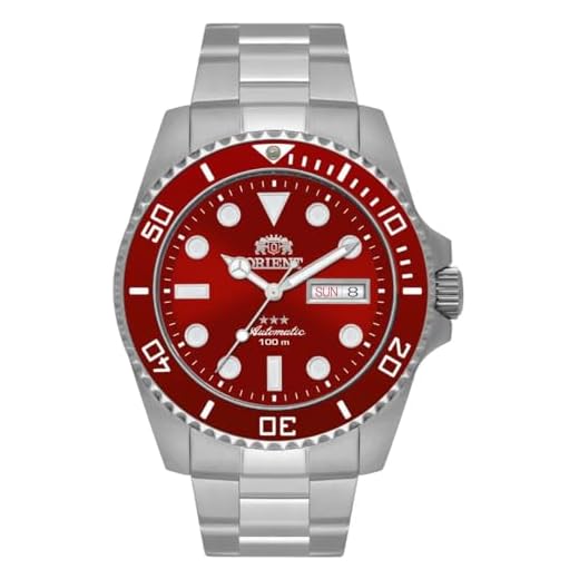 Relógio Orient Automático Submariner NH3SS009 W1SX, Relógio Masculino, Vermelho, Aço Inoxidável, 42mm, Resistente à Água 10 ATM