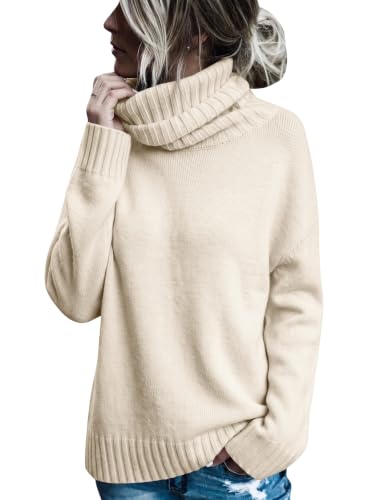 Image of FISACE Womens Oversized Turtleneck Pullover Sweater Cable Knit Sweater Tops | Long Sleeve,Slouchy,Fall,Winter,Lightweight,Loose,Trendy,Casual,Sexy