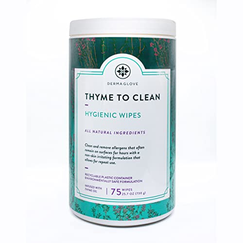 DERMAGLOVE Thyme To Clean - Skin-Safe Compostable Surface Cleaning Wipes | infused with Thyme and Vitamin A,C,E - 75 Count (Pack of 1)