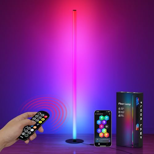 Smiling Shark RGBIC Lámpara de Pie, RGB Lampara de Pie Modernas APP y Mando a Distancia DIY Modos Regulable 16 Millones de Colores Luz de Esquina con Sincronización de Música para Salón Dormitorio