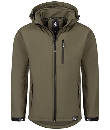 ROCK CREEK Hommes Softshell Veste Extérieure Veste Coupe-Vent Transition Veste Anorak Capuche Veste De Pluie Veste d'hiver Hommes Veste H-168 Vert Foncé 2XL