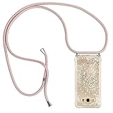 Ptny Case Funda Colgante movil con Cuerda para Colgar Samsung Galaxy J7 2016 Carcasa Correa Transparente de TPU con Cordon para Llevar en el Cuello con Ajustable Collar Cadena Cordón en Oro Rosa