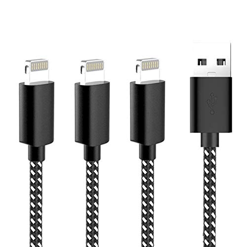 SHARLLEN Phone Charger Cable Lightning Cable 3Pack 3FT Long Nylon Braided Fast USB iPhone Data Line Wire Cable Charging Cord Compatible with iPhone XS/MAX/XR/X/8/7/6/iPad/iPod Black & White