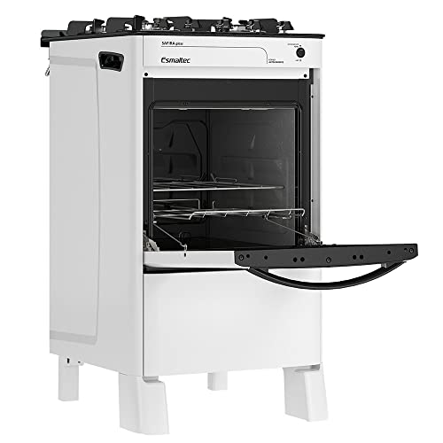 Fogão de Piso Esmaltec 4b Safira Glass Mesa de Vidro Branco Bivolt