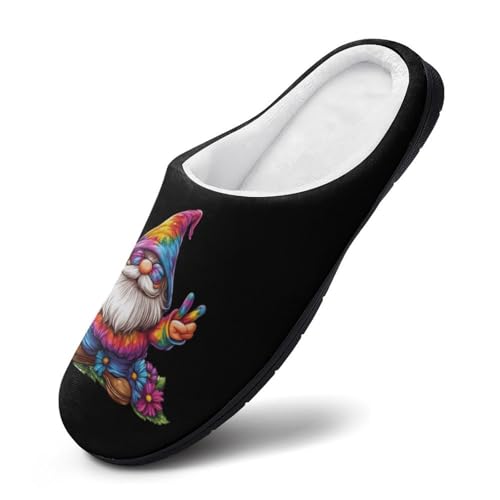 Tie-Dye Gnome Peace Sign Womens Cotton Slippers Warm House Shoes for Indoor Outdoor3