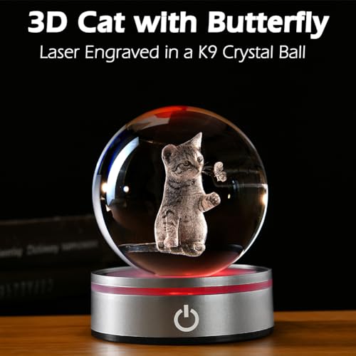 Image of IFOLAINA 3D Cat Crystal Ball Cat Lover Gifts for Women 3D Cat Figurines Home Decor Cat Collectibles Snow Globes Gift for Girl Cat Lamp for Bedroom Unique Cat Gifts for Her