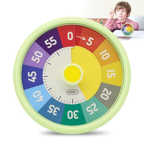 Idota Visueller Timer Kinder, 60 Minuten Countdown Ohne Ticken Hausaufgaben Timer Tragbarer Batteriebetriebener Timetimer (Ohne Akku) Zeitmanagement Tool für Klassenzimmer Schule Büro Küche - Grün