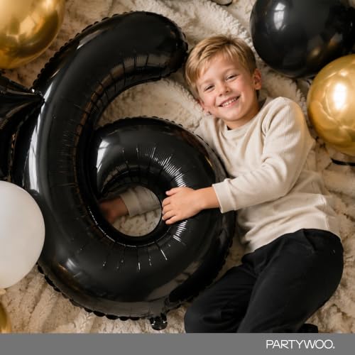 Image of PartyWoo Black Number 6 Balloon 40 Inch 25pcs Black Foil Star White Gold