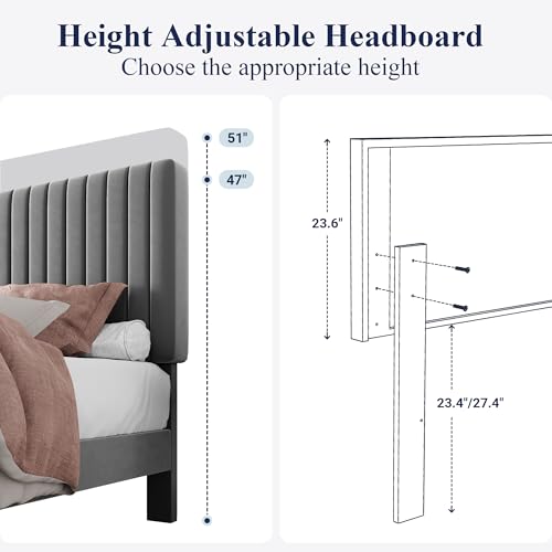 image for Allewie Queen Bed Frame, Velvet Upholstered Platform Bed with Adjustab