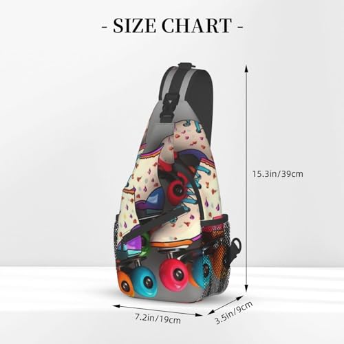 Retro Roller Skates Colorful Print Cross Chest Bag Sling Backpack Crossbody Shoulder Bag Travel Hiking Daypack Unisex3