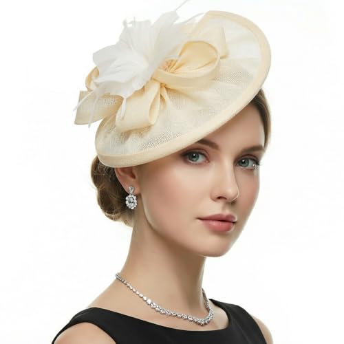 Image of DRESHOW Fascinators Hat Feather Headband Women's Fascinators Tea Party Headwear with Clip Flower Head Band for Girls & Women