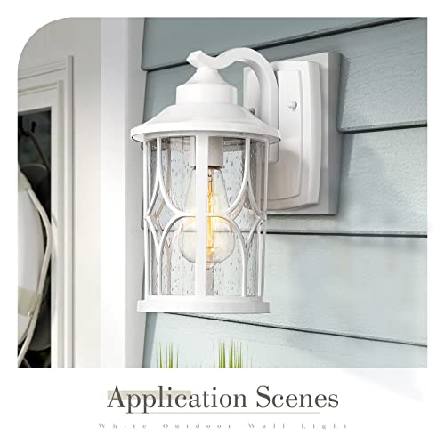 Zeyu 2 Pack Outdoor Wall Sconce Lights, Modern Farmhouse Outdoor Porch Lights For House, Die-Cast Aluminum In White Finish, Seeded Glass Shade, Zx48B-2Pk Wh #TOP2
