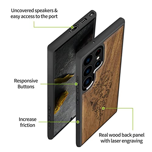 Image of Carveit Wood Case for Galaxy S23 Ultra Case [Natural Wood & Black Soft TPU] Shockproof Protective Cover Unique & Classy Wooden Design Compatible with Samsung S23 Ultra (Viking Compass-Walnut)
