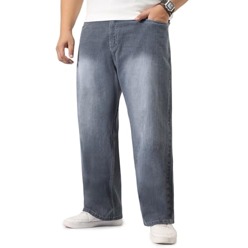 Image of Urbano Plus Men's Loose Baggy Fit Washed Denim Jeans Non-Stretchable