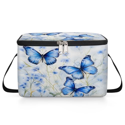 GzLeyigou Blue Butterfly Lunch Bags for Women Men 9 Cans, Hot & Cold Food Delivery Bag Insulated Grocery Bag Insulated Lunch Box Butterflies Cooler Bag for Office Work Picnic Beach