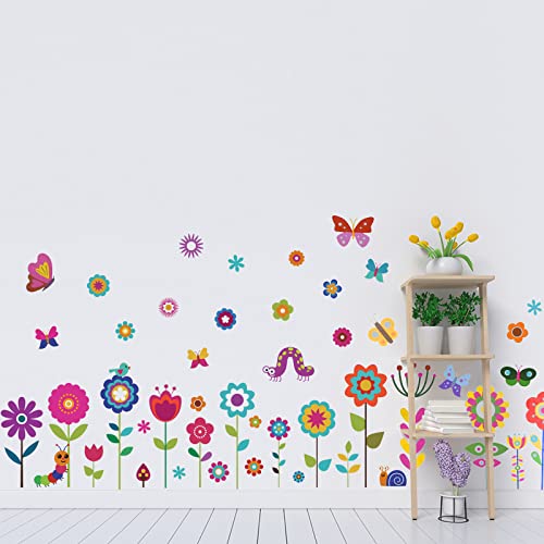 Maydahui 56 Pieces Garden Flower Wall Corner Decal Snail Butterfly Caterpillar Bird Snake Sunflower Grass Floral Baseboard Wall Sticker For Kids Girls Room Bedroom Nursery Classroom Home Decoration #TOP4