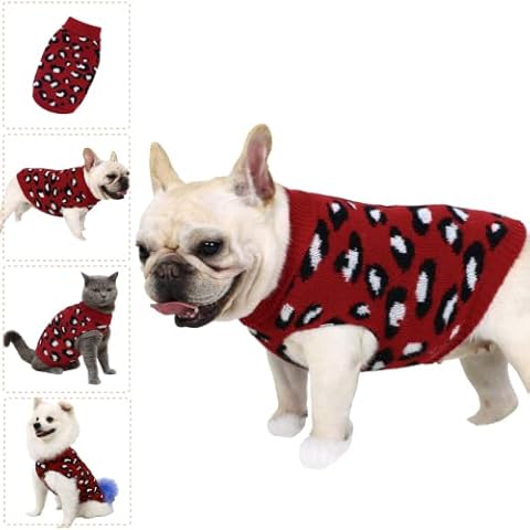Dog Jumper for Cats Small Dogs Sweater Chihuahua Clothing Bulldog Dog Jumper Lead Medium Large Cat Puppy Dog Jumper Leopard Red S Cover