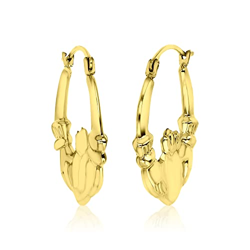 14K Yellow Gold 3x20mm Polished Graduated Hearts Claddagh Lightweight Hoop Earrings2