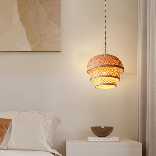 Lustre rotin table à manger suspension E27 ajustable pour café